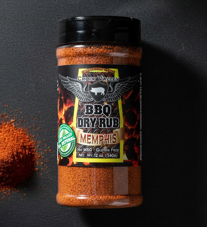 BBQ Dry Rub container with label on a black background